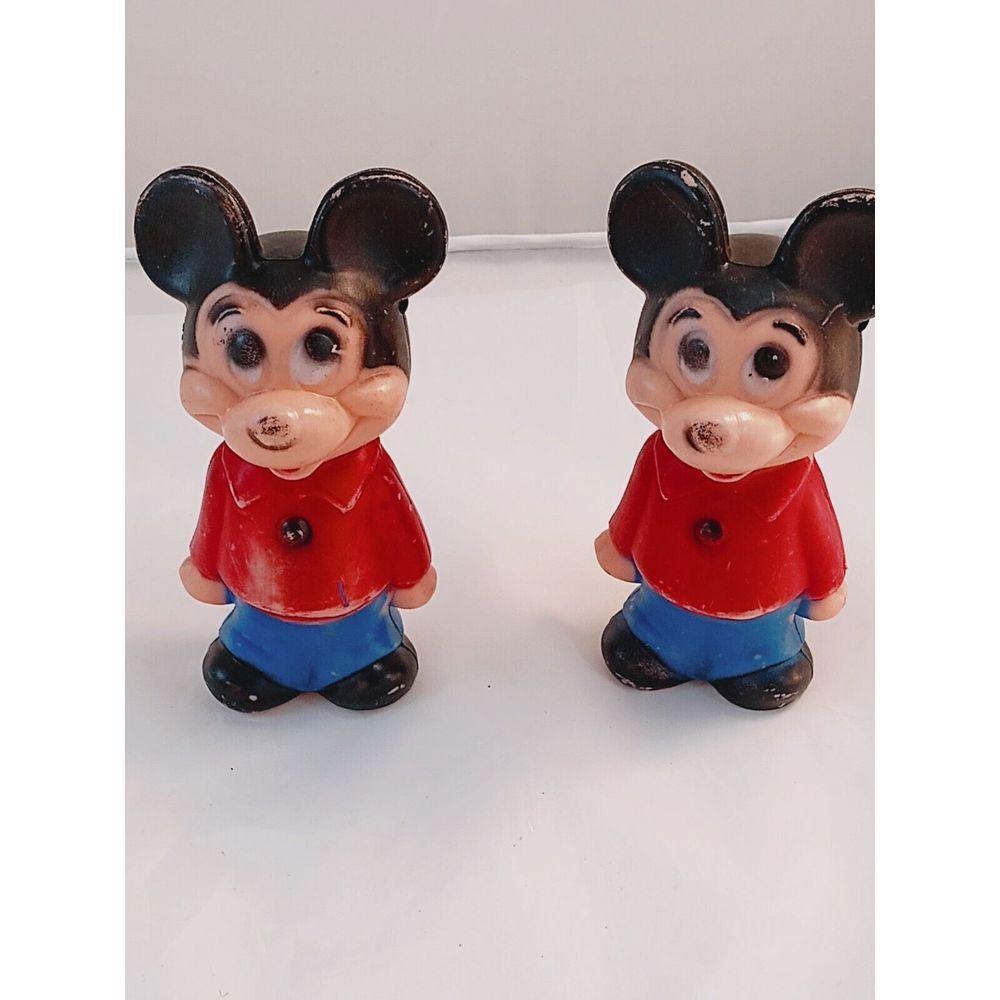 2 - Vintage 1960's - Mickey Mouse - Hard Plastic Bowling Pin Toy